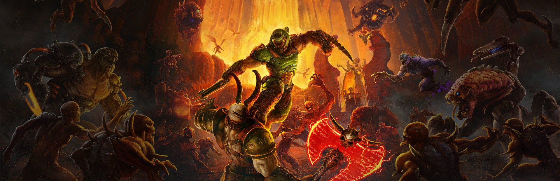 El Doom Slayer rodeado por las hordas del infierno
